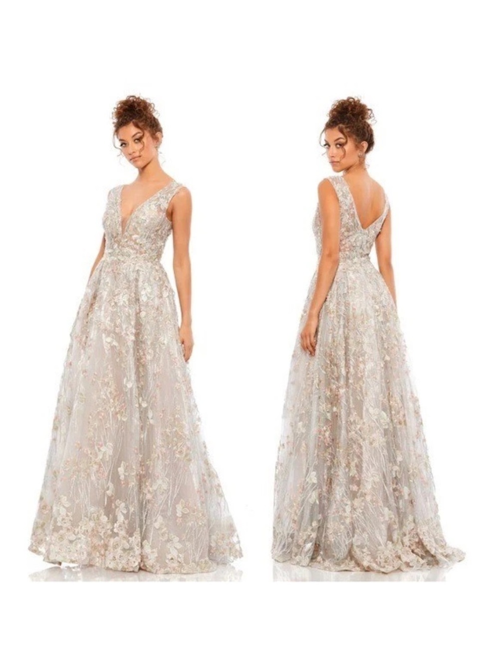 Mac Duggal 20131 Floral Embroidered Illusion V-Neck Gown